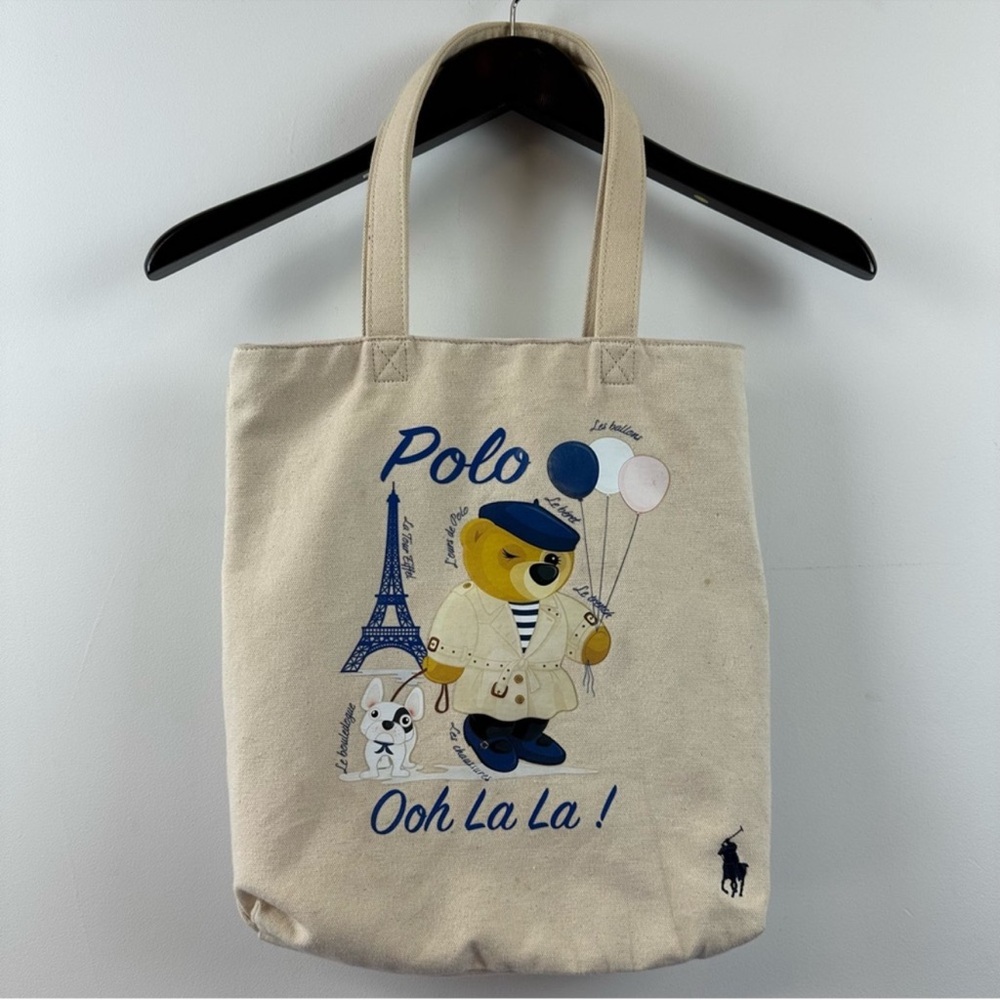 Polo PRL Ralph Lauren Polo Bear Canvas Tote Paris France French Bulldog
